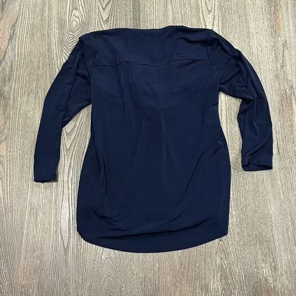 Calvin Klein Lace-Up Neck Blouse Top 3/4 Sleeve Pullover Stretch Navy Blue Small - Picture 4 of 4